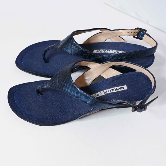 Manolo Blahnik leather and jeans platforms - Picture 4 of 6